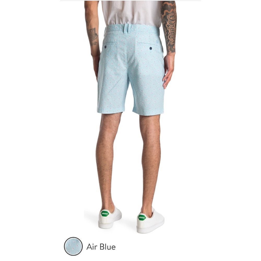 Original Penguin Mens Light Blue Bermuda Shorts Pockets Geo Print Sz 38 New - Picture 3 of 12